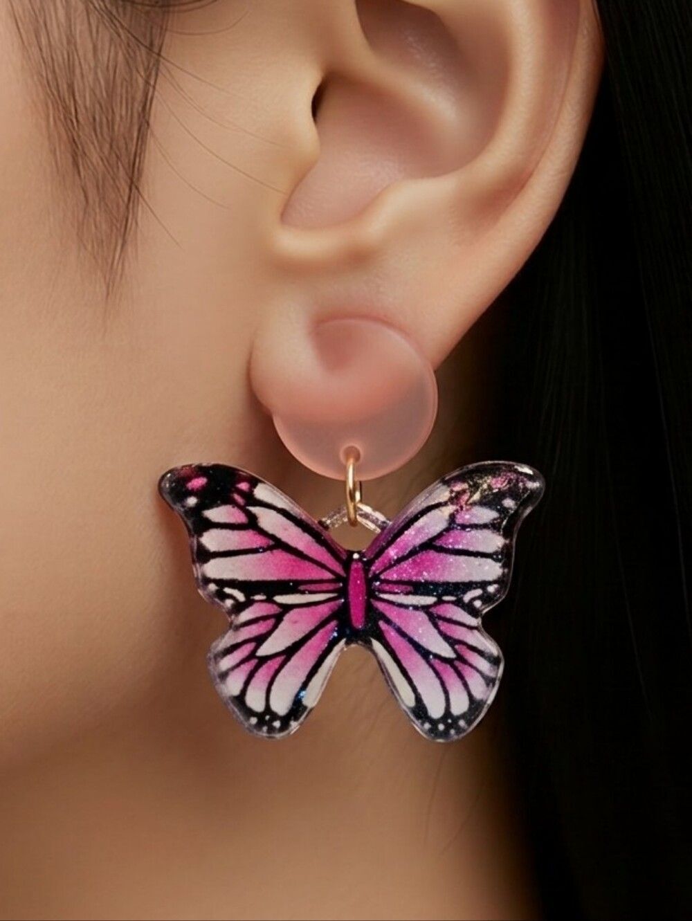 Pink Glitter Butterfly Earrings Acrylic Dangle Coquette Fairycore Statement Chic